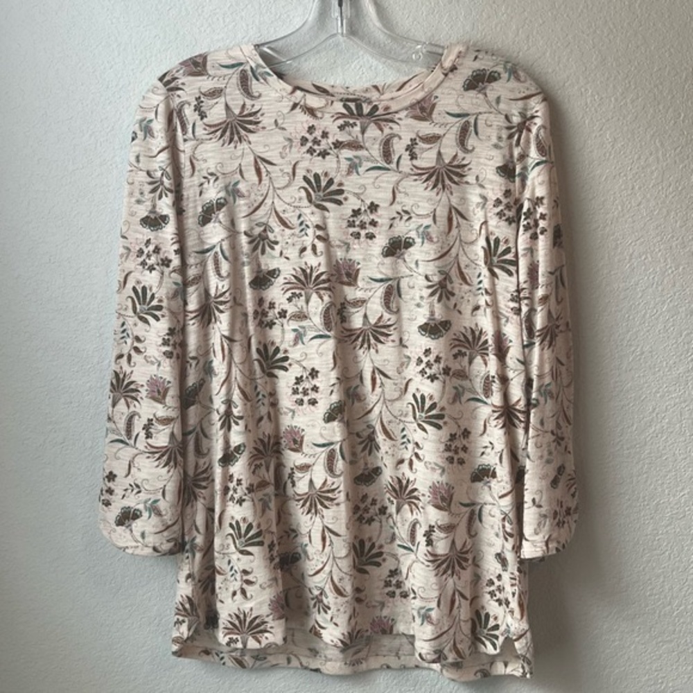 Pure J-Jill Cream Floral 3/4 Sleeve Top Blouse